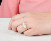 Green Chrysoprase Ring - Diamond Gold Plated Ring - Rectangle Gemstone Ring - Gift for Her - 925 Silver Ring - Cocktail Ring - Handmade Ring